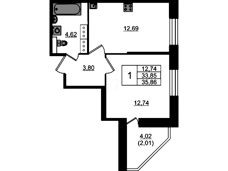 1-комнатная квартира 35.86 м², 17/23 эт., ЖК «Живи! В Рыбацком»